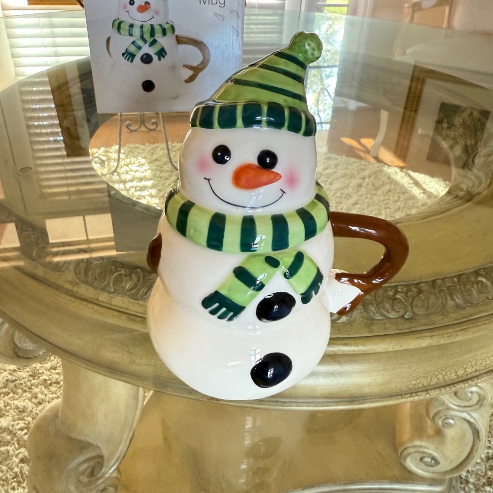 Boston Warehouse Christmas Snowman Covered Coffee Mug Tea Cup 14 oz Vintage 2004